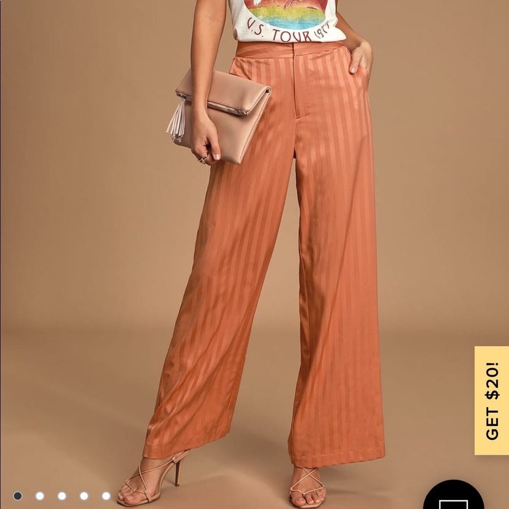 LULUS terra cotta striped wide-leg pants